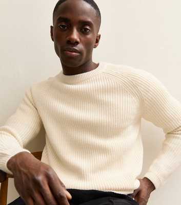 Off White Regular Fisherman Knit Crew Neck Jumper