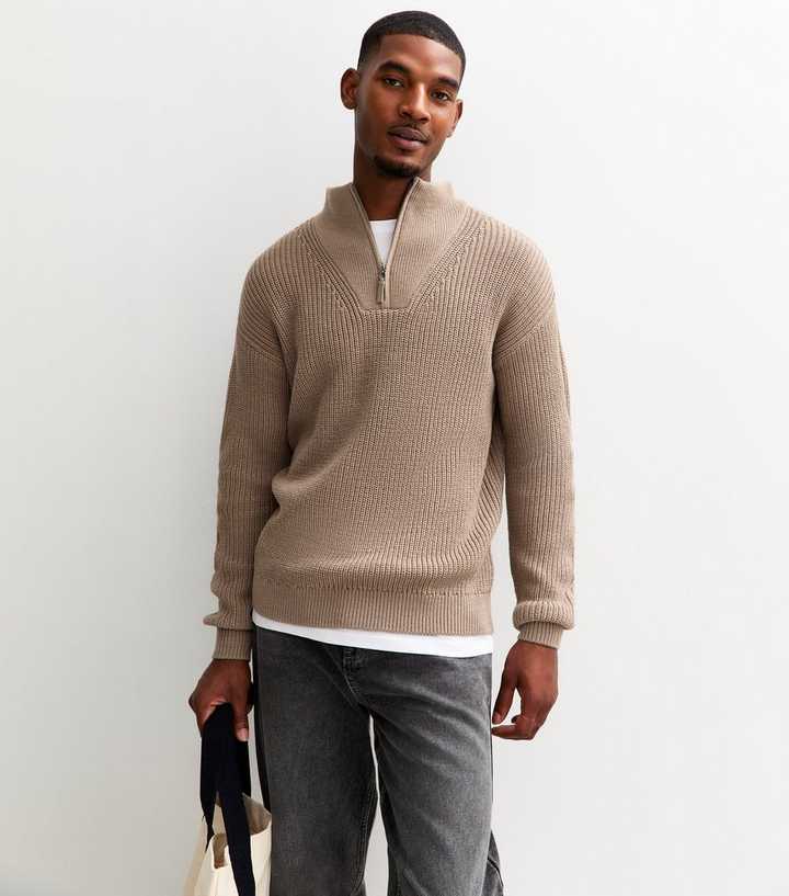 Mink Regular Quarter Zip Funnel Neck Jumper