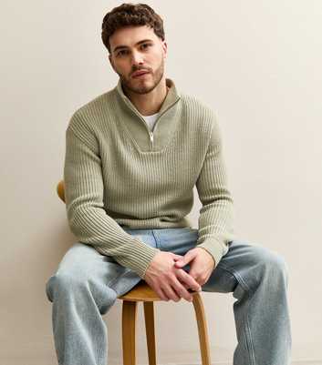 Mint Green Regular Quarter Zip Funnel Neck Jumper