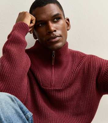 Light Burgundy Regular Quarter Zip Funnel Neck Jumper