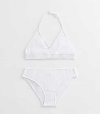 Girls White Textured Triangle Bikini Set