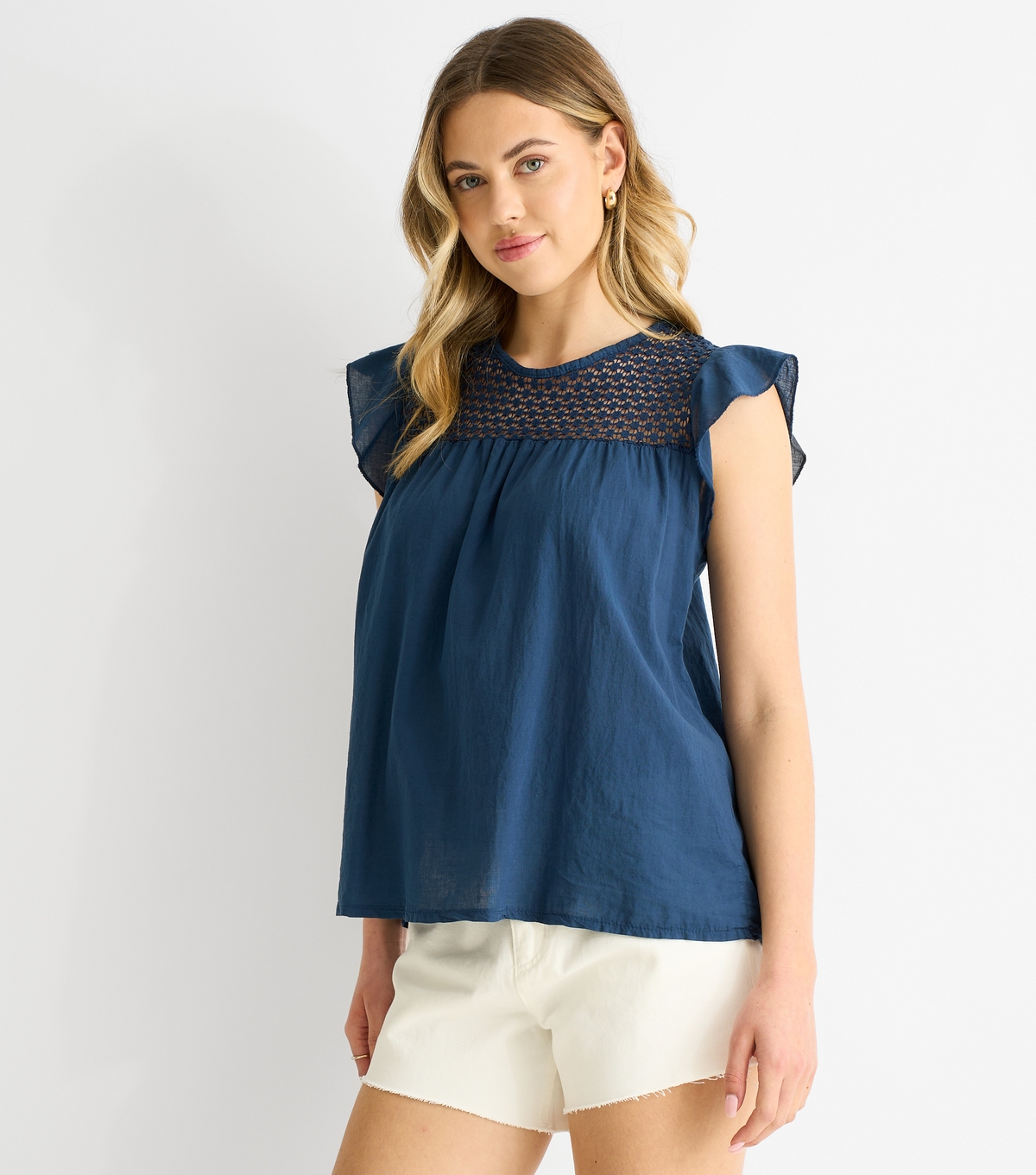 Women's Navy Crochet Top Gini London New Look