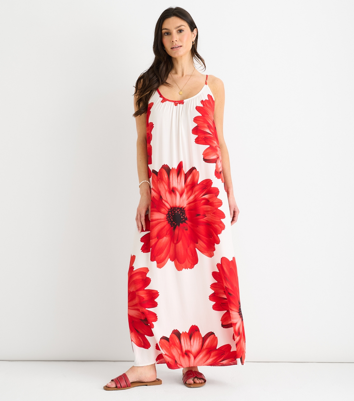 Women's White Floral Print Scoop Neck Maxi Dress Gini London New Look