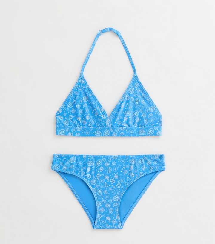 Girls Blue Paisley Print Bikini Set