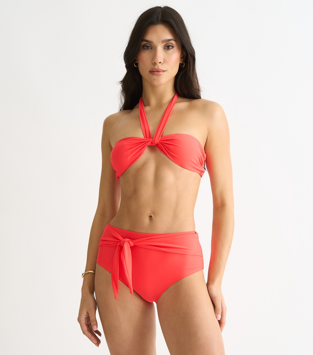 Women's Bright Orange Tie Front Bikini Bottoms Gini London New Look