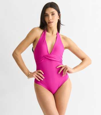 Gini London Bright Pink Halterneck Swimsuit