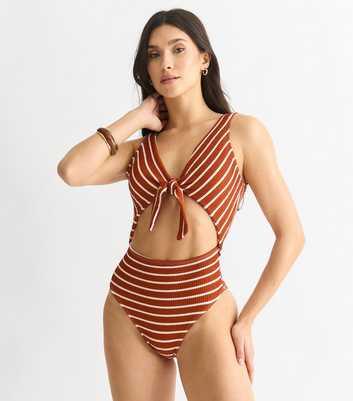 Gini London Rust Striped Knotted Swimsuit