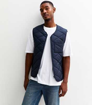 Navy Regular Fit Quilted Patch Pocket Gilet