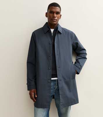 Navy Regular Fit Button Front Car Coat