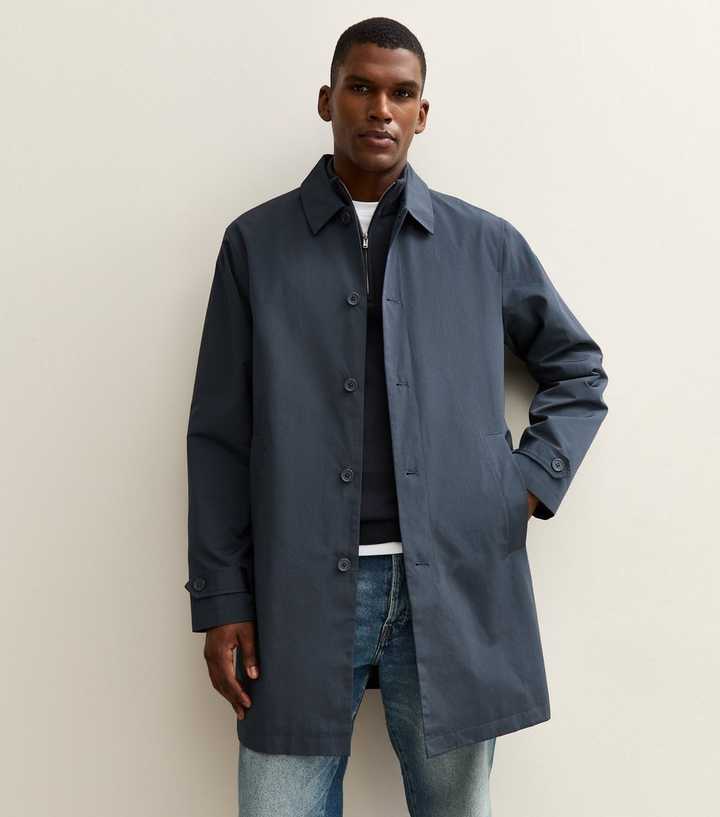 Navy Regular Fit Button Front Car Coat