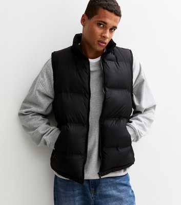 Black Regular Fit Sleeveless Heatseal Puffer Gilet