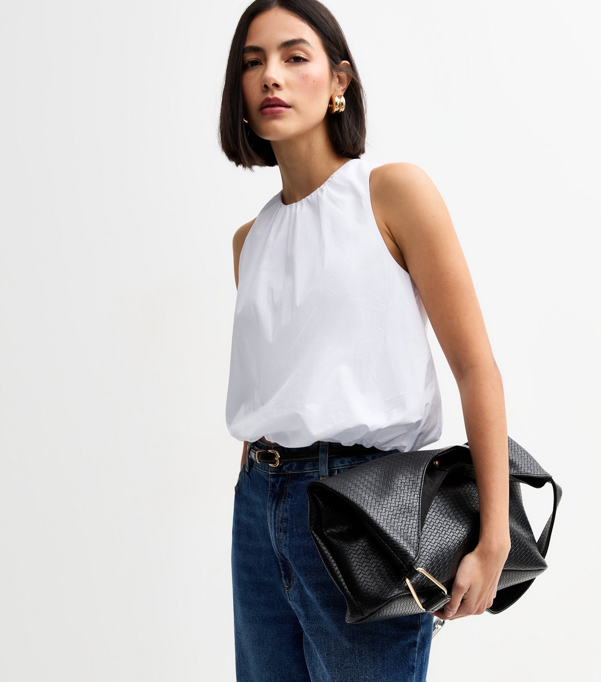 Women's White Poplin Sleeveless Bubble Hem Top New Look