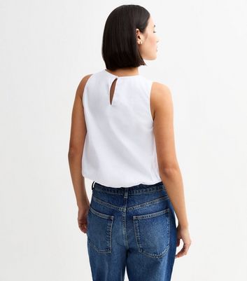 White Poplin Sleeveless Bubble Hem Top New Look