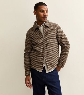 Brown Relaxed Quilted Checked Zip Up Jacket | New Look