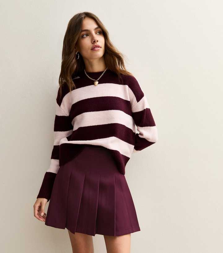 Burgundy Pleated Mini Skirt