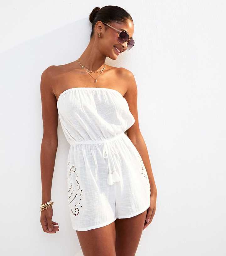 White Cotton Cutwork Bandeau Playsuit New Look — free download