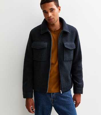 Navy Regular Fit Boucle Texture Jacket