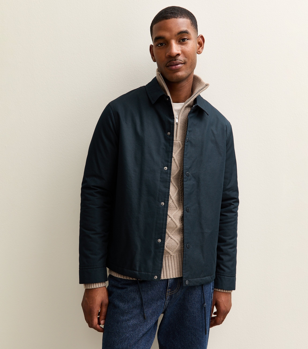 Men's Dark Blue Regular Fit Padded Coach Jacket New Look