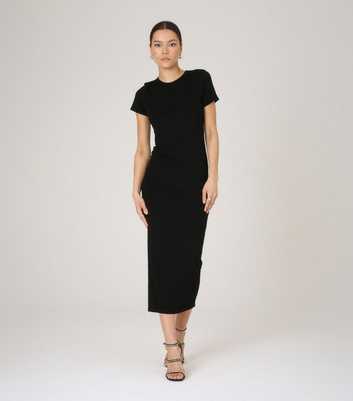 WKNDGIRL Black Crew Neck Midi Dress