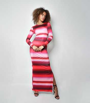 WKNDGIRL Red Striped Jersey Split Maxi Dress