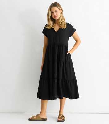 Gini London Black Tiered Midi Smock Dress