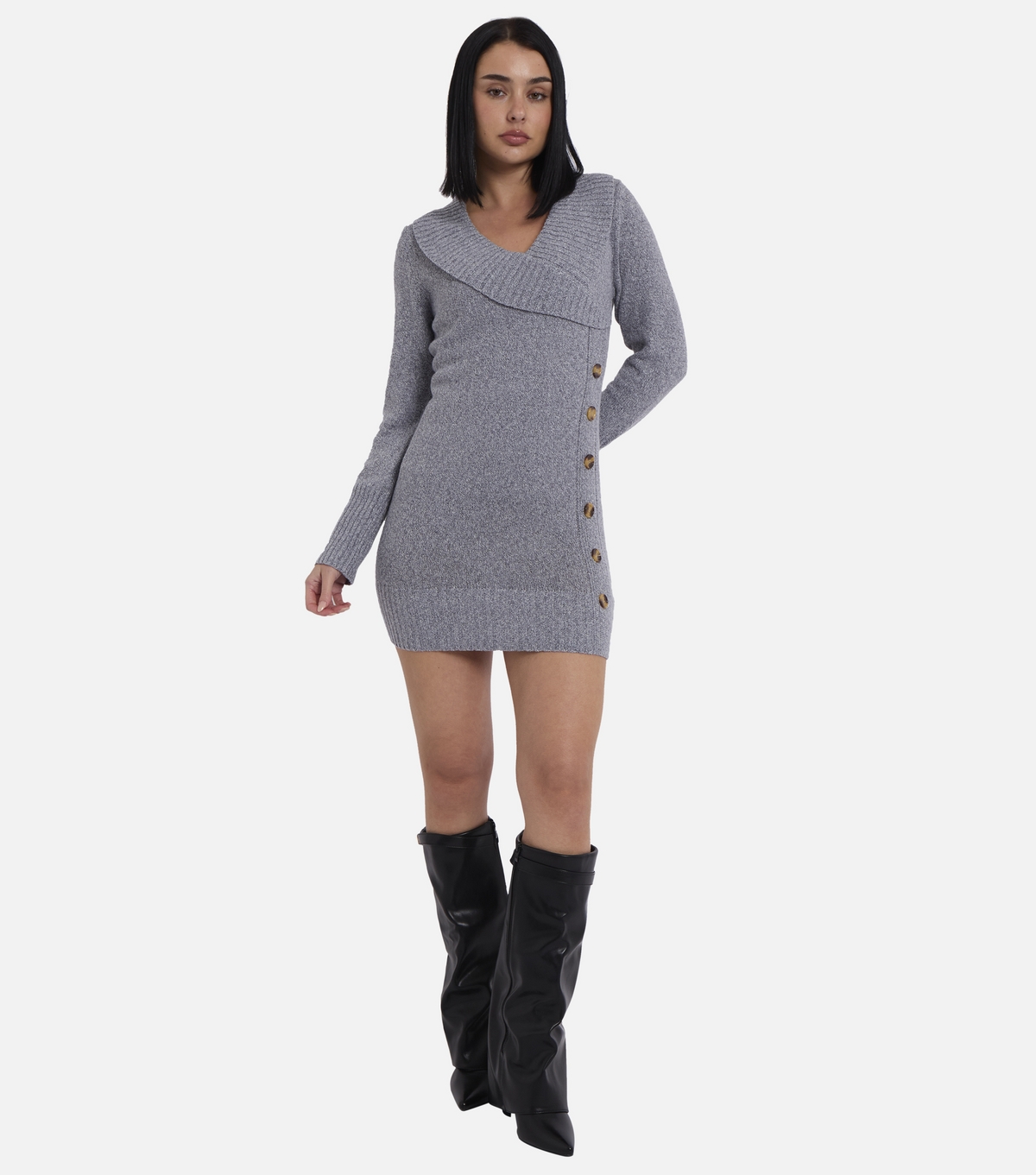 Women's Grey Wrap Knit Mini Dress Gini London New Look