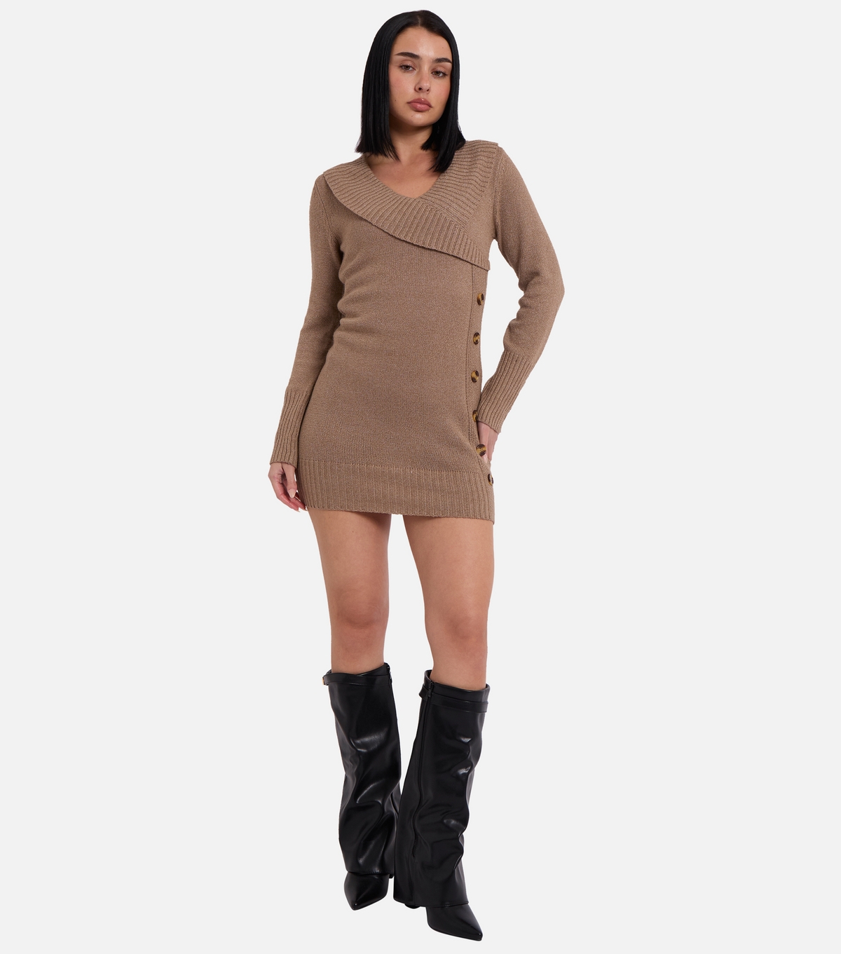Women's Camel Wrap Knit Mini Dress Gini London New Look