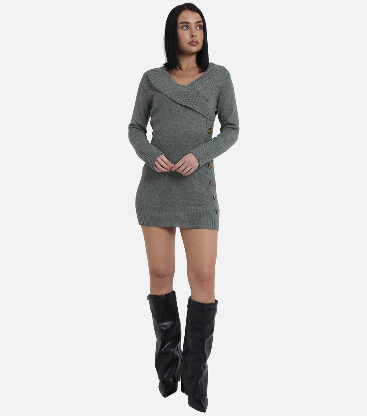 Women's Olive Green Wrap Knit Mini Dress Gini London New Look