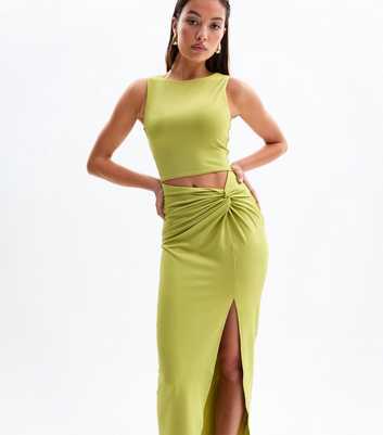 Light Green Cut Out Side Slit Midi Dress