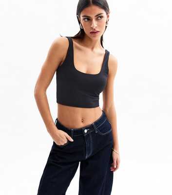 Black Square Neck Jersey Crop Top