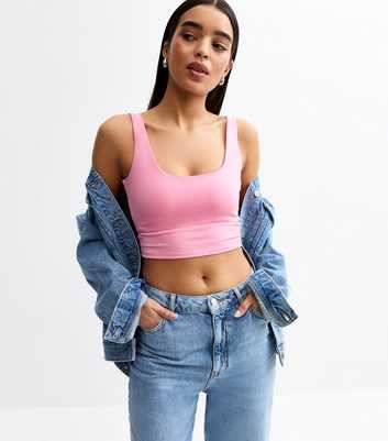 Pink Square Neck Jersey Crop Top