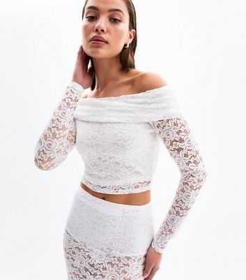 White Lace Bardot Top