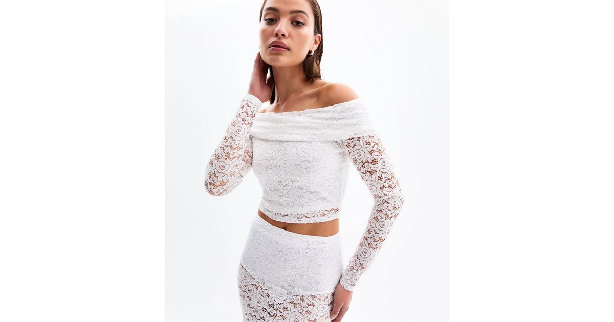 White Lace Bardot Top New Look