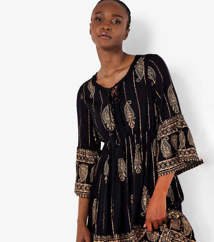 Apricot Black Bohemian Bell Sleeve Dress | New Look Apricot Black Bohemian Bell Sleeve Dress | New Look