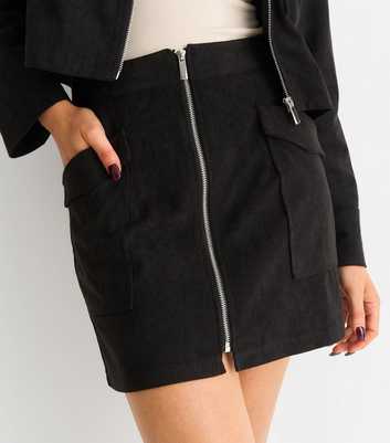 Gini London Black Corduroy Zip Up Mini Skirt