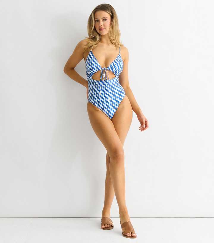 Gini London Blue Wave Print Tie Front Swimsuit
