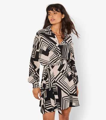 Apricot Stone Square Print Mini Shirt Dress