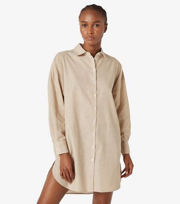 Apricot Stone Striped Oversized Shirt Dress New Look