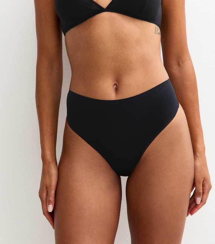 Black Bonded High Waist Micro Thong