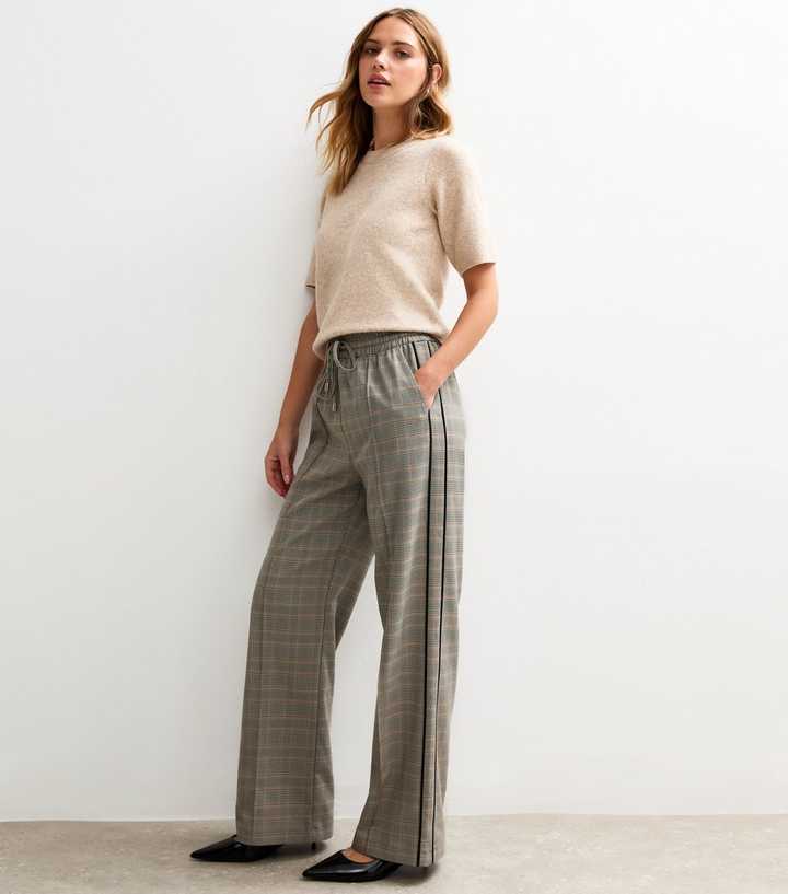 Black Check Side Stripe Wide Leg Trousers