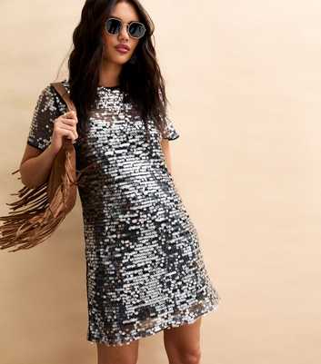 Silver Sequin T-Shirt Dress