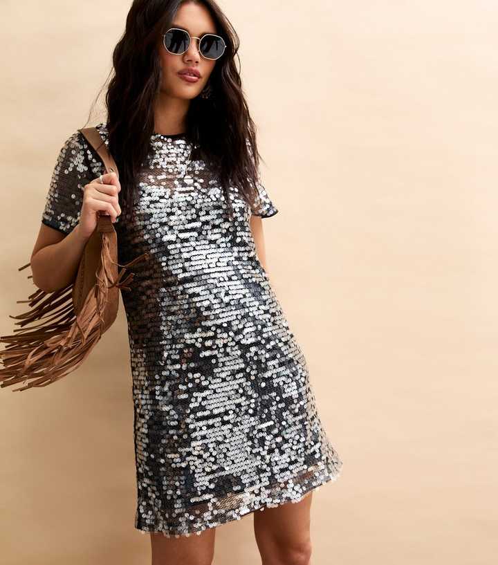 Silver Sequin T-Shirt Dress