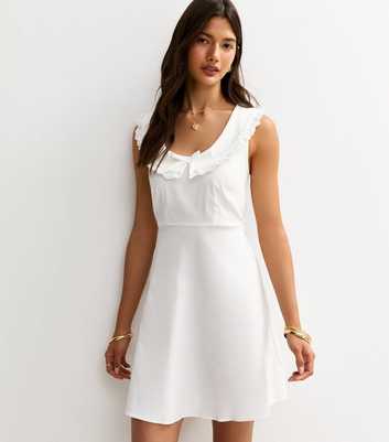 White Lace Trimmed Collar Mini Dress