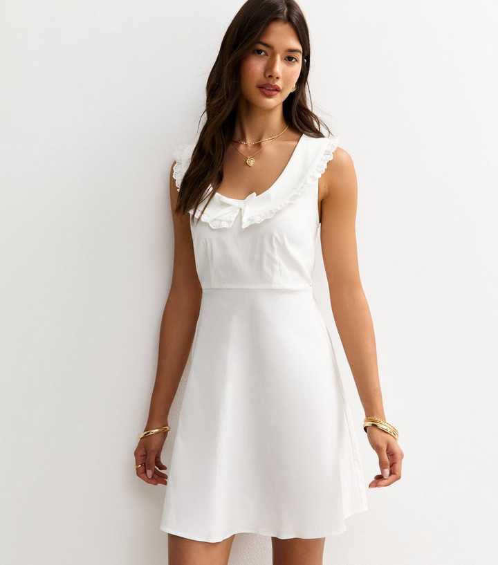 White Lace Trimmed Collar Mini Dress