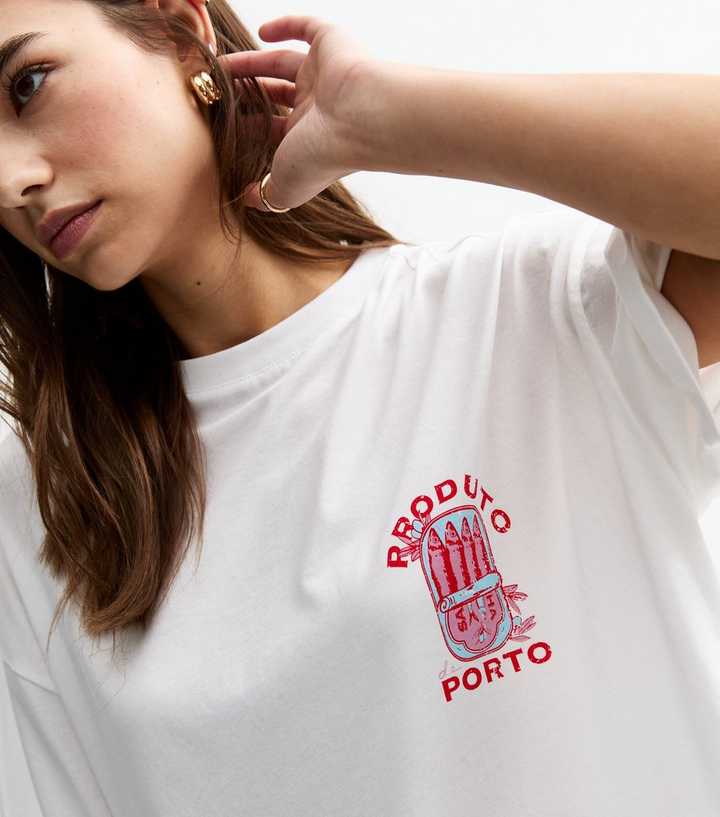 White Oversized Sardine Print Tee
