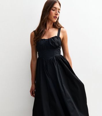 Black Corset Top Milkmaid Midi Dress | New Look