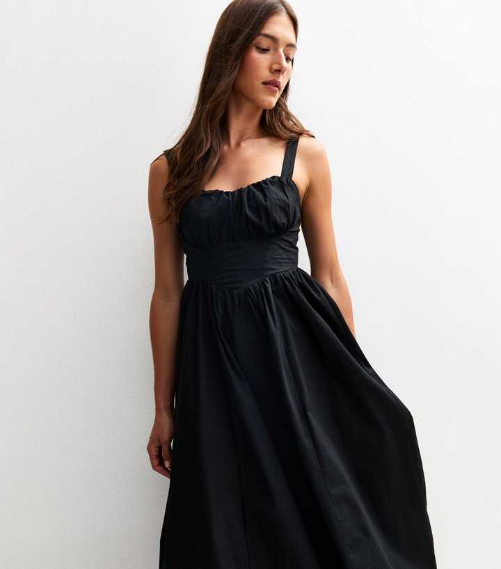 Black Corset Top Milkmaid Midi Dress | New Look
