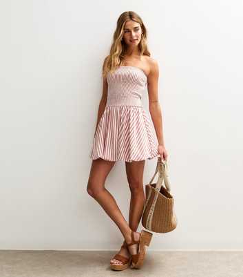 Pink Stripe Bandeau Puffball Mini Dress