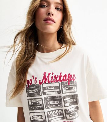 Cream Tape Print T-Shirt | New Look