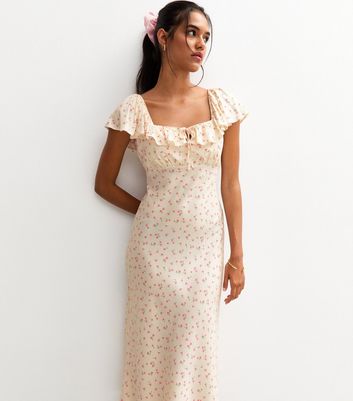 white christmas dresses Cream Ditsy Floral Drop Waist Cora Midi Dress main image 0